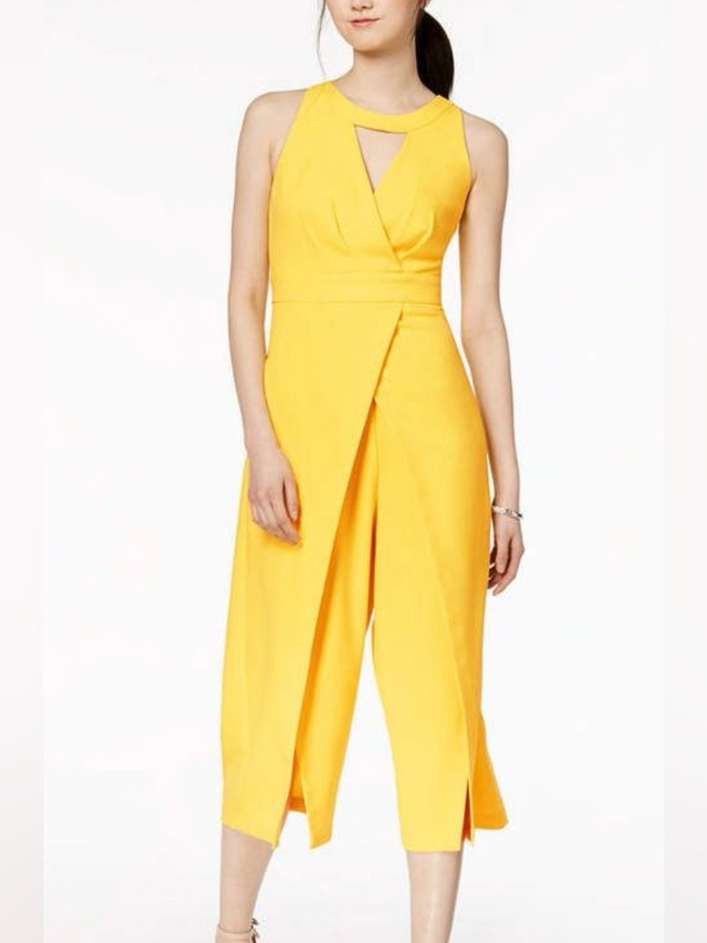 JAX Black Label Yellow Sleeveless Keyhole Wrap Jumpsuit Women’s Size 4